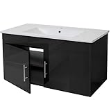 18 mm Waschbeckenkante Mendler Waschbecken + Unterschrank HWC-D16, Waschbecken Waschtisch, Hochglanz 90cm ~ schwarz