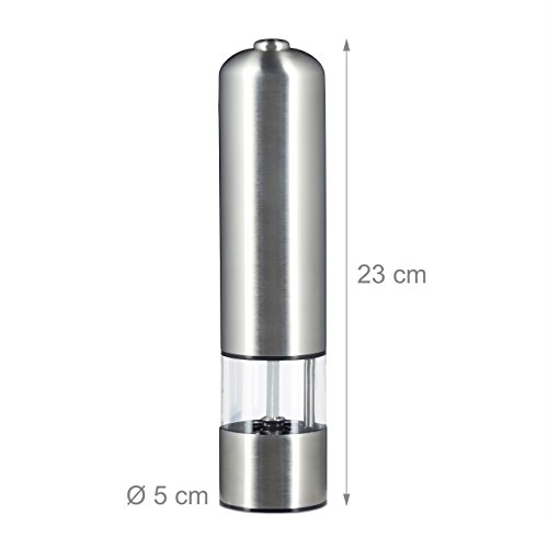 Relaxdays Elektrische Pfeffermühle groß, Edelstahl, Keramikmahlwerk, batteriebetrieben, silber - 2
