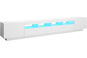 vidaXL Mueble para TV con Luces LED Soporte Mobiliario Aparador Estante Salón Sala de Estar Dormitorio Decoración Blanco 260x35x40 cm