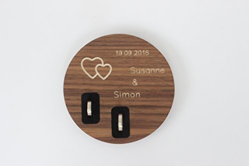 Ringkissen aus Holz mit Namen und Datum – Nussbaum - 3