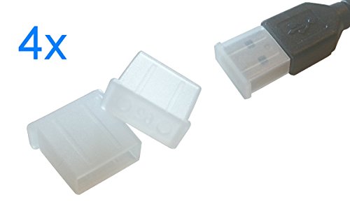 smartec24® 4x USB TPU Schutzkappe in transparent. Staubschutzkappe für den effektiven Schutz eines USB A Steckers