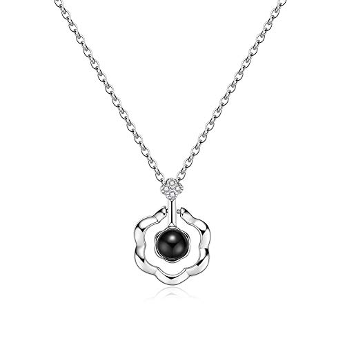 Lin XH Collar con colgante con 100 idiomas, con texto en inglés"I Love You", joyería para mujeres Silver 4