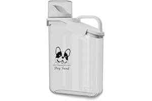 Geyecete Contenitore Crocchette Cane,2800ml Porta Crocchette Cani,Contenitore per Alimenti con Misurino,Plastica Trasparente,Contenitore Portatile per Cani Alimenti,Facile versamento-Bianco