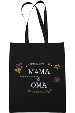 Baumwolltasche 'Oma Hoch 2' – Stylischer Einkaufsbeutel Mit Langen Trageriemen | Geschenk Für Omas