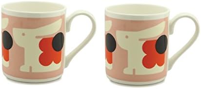 Set of 2 Orla Kiely Bonnie Bunny Fine Bone China Mug - Orange/Pale Rose 250ml