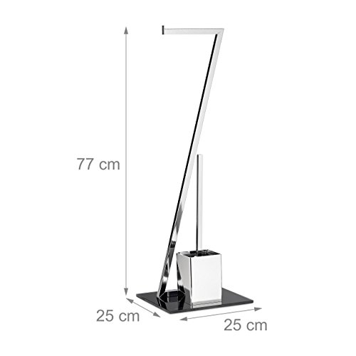 Relaxdays WC Garnitur GLASS H x B x T: 77 x 25 x 25 cm Toilettenpapierhalter aus Glas und Metall in Edelstahl-Optik mit Klobürste als Klopapierhalter freistehend WC Bürstengarnitur, silber-schwarz - 4