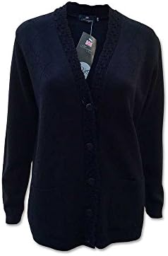 Monash Clothing Diamond Pattern V Neck Long Sleeved 2 Pocket Cardigan (Black, L/XL (18/20))