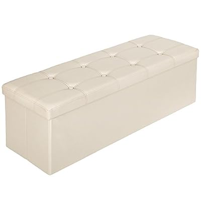 TecTake 110x38x38 cm Tabouret Pouf Cube Dé Pliable Pliant Coffre Cube Siège Boîte de Rangement beige