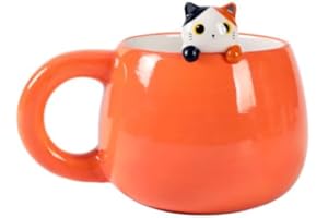 I-TOTAL® - Taza de cerámica con animales de cerámica en el borde, taza para té o café (ORANGE CAT) 450 ml