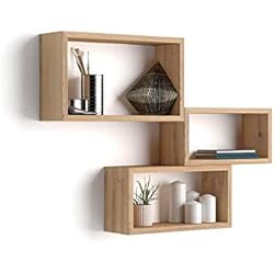 Mobili Fiver Set de 3 Cubes muraux, Giuditta, en mélaminé, Bois Rustique, 27 x 14,5 x 45 cm, Made in Italy