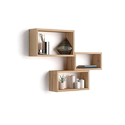 Mobili Fiver Set de 3 Cubes muraux, Giuditta, en mélaminé, Bois Rustique, 27 x 14,5 x 45 cm, Made in Italy