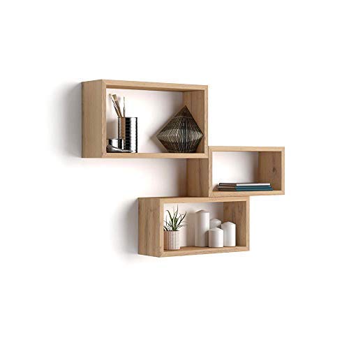Mobili Fiver Set de 3 Cubes muraux, Giuditta, en mélaminé, Bois Rustique, 27 x 14,5 x 45 cm, Made in Italy