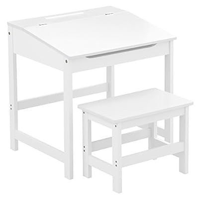 Premier Housewares Bureau et tabouret pour enfant, 55 x 57 x 55 x 48 cm, lot de 2, bleu _ Parent, Bois dense, blanc, 48x55x57 cm