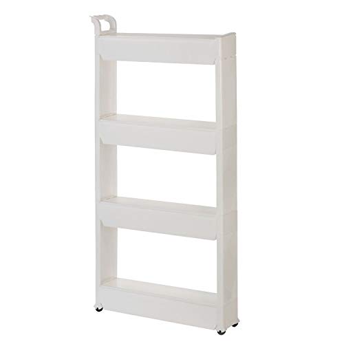 Adoraland 4 Scaffale per Cucina, Bianca Portaoggetti Scaffalatura,Carrellino Salvaspazio,Carrellino per Bagno Plastica