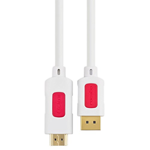 rocabo 1024 DisplayPort zu HDMI Kabel, Displayport (DP) auf HDMI, DisplayPort (Stecker M) zu HDMI (Stecker A), für PC, Computer, TV, Beamer, inkl. Audio-Übertragung, 1080p FULL HD, 2,00m, weiß - 3