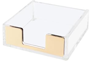 NatSumeBasics Gold Sticky Note Holder Clear Acrylic Memo Notepad Holder Dispenser Case for Office Home School Elegant Desk Accessory (Gold Tone)