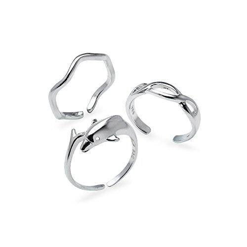 Silverline Jewelry Juego de 3 Anillos Ajustables de Plata de Ley para Dedo del pie