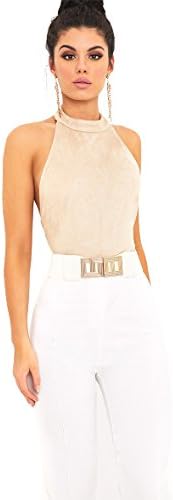 YourPrimeOutlet Womens Mink Leigh Mink Suedette Backless Thong Bodysuit - Size : 10