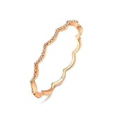 AnazoZ Echtschmuck 18k Rosegold Damen Verlobungsringe mit Diamant Steinchen Welle Eheringe Hochzeit Jarestag für Frau Freundin Mutter Gr. 58 (18.5)