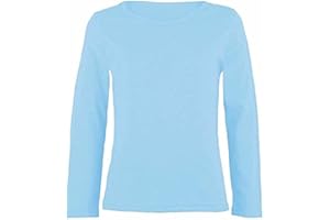 LUXE DIVA Girls Boy Kids Plain Basic Long Sleeve Round Neck T-Shirt Stretch School Tee Top 2-13 Years