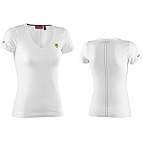 Camiseta de algodón con cuello en V Ferrari F1, para mujer, color blanco