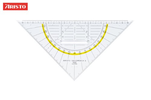 AristoAR1555/2 Set Square with Fixed Grip (Hypotenuse 22.5 cm, Ink Nubs, Facet on The Hypotenuse, Plexiglass with Deep Embossing, Made in Austria) Transparent