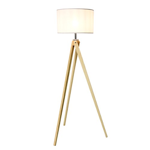 Preisvergleich Produktbild Viugreum Stehleuchte mit reine handgemachte massivholz dreibeine, klassischen Stehlampe mit stoffschirm, Stehlampe für Wohnzimmer Schlafzimmer Büro, etc. Stabileund moderne Stehleuchte mit 8W Glühbirne (Weiß)