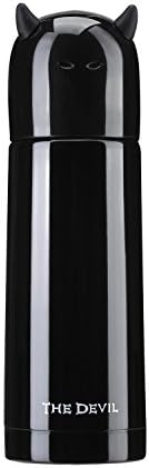 Landrind Portable Thermos Travel Mug Cute Design Vacuum Insulated Stainless Steel Thermos Water Bottle, Mini Size Coffee Thermos &amp; Vacuum Flask (350 mL, The Devil &amp; Black)
