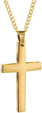 BliqniqMens Stainless Steel Simple Plain Cross Pendant Necklace with 60cm Cuban Chain Silver Gold Rosegold Black