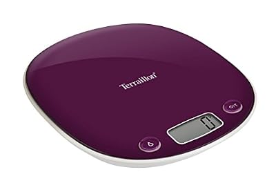 Terraillon Balance de Cuisine, Tare, Conversions Liquides, Poignée intégrée, Portée 5 kg, Macaron, Prune