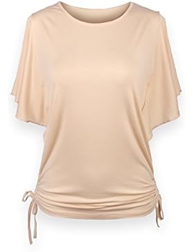 ReliBeauty Damen Rundausschnitt T-Shirt Kurzarm Volant Falten Verstellbare Bände Tunika Tops