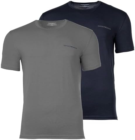 EMPORIO ARMANI Core Logoband - Maglietta Girocollo da Uomo, Confezione da 2, Colore: Blu, S