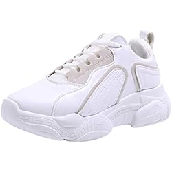 BaZhaHei Mujer Zapatillas Moda para Mujer Transpirable Zapatillas con Cordones Zapatillas de Deporte Zapatillas Deportivas de Mujer de Zorro de Colas con Plataforma de Fondo Plano Zapatillas Blancas