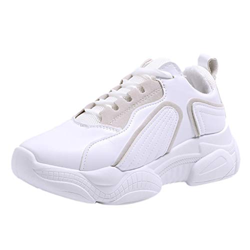 BaZhaHei Mujer Zapatillas Moda para Mujer Transpirable Zapatillas con Cordones Zapatillas de Deporte Zapatillas Deportivas de Mujer de Zorro de Colas con Plataforma de Fondo Plano Zapatillas Blancas