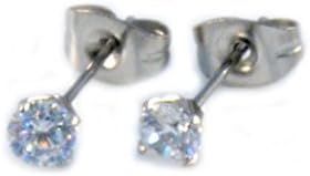 ROUND Surgical Steel CZ CLEAR CRYSTAL EAR STUDS Earrings 3mm-10mm 2pcs (4 MM)