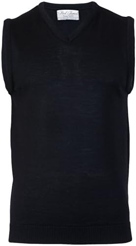 Paul James Knitwear - Watson - 100% Extrafine Merino Wool V-Neck Mens Slipover - Made in England - Black - Made in England-XXL