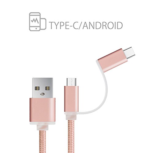 2 in 1 Nylon Ladekabel, JUYUAN-EU 1m kabel Nylon umflochtenes Micro auf Type C USB Ladegerät für Samsung S5 S6 S7 Und the new MacBook, ChromeBook Pixel, Nexus 5X, Nexus 6P, Nokia N1 Tablet, OnePlus 2 und andere USB-C-Geräte Rosa - 3