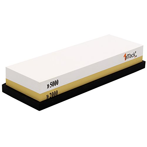 1aTTack.de Schleifstein 2000-5000 Körnung – 180 x 60 x 27mm – Wasserstein Wetzstein aus hochwertigstem Korund hergestellt – inklusive Unterlage aus Naturkautschuk - 5