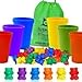 Produktbild Gleeporte Bunte Zählen Bären mit Koordinierte Sorting Cups Montessori Sortierung und Zählung Toy Educational für Kleinkinder und Kinder (67 PC-Set) 60 Bären 6 Tassen Aufbewahrungstasche