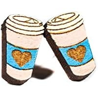 Handgemachte Kaffee to go Ohrstecker aus massivem Holz