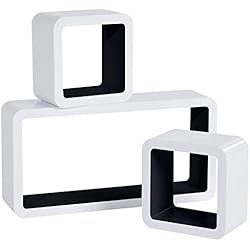 WOLTU RG9229sz Lot de 3 Étagère Murale Cube en MDF, étagère CD Livres étagère,Blanc Noir