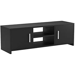 Homfa Meuble TV Moderne en Bois Meuble Télévision Meuble TV Bas avec 2 Portes et Étagères 110x 35 x36cm (Noir)
