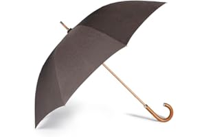 Paraguas hombre largo VOGUE Luxury Colection, clásico y muy elegante, puño de madera Piantino, tejido Pongee tramado gris oscuro, con acabados cromados.