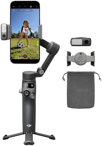 DJI Osmo Mobile 8 Combo Advanced Tracking stabilizzatore per smartphone, AI tracciamento nativo con audio e illuminazione, rotazione panoramica a 360°, manico telescopico e treppiede integrati