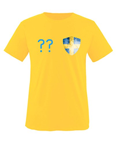 Comedy Shirts – Schweden Trikot – Wappen: Klein – Wunsch – Kinder T-Shirt – Gelb / Blau Gr. 134-146