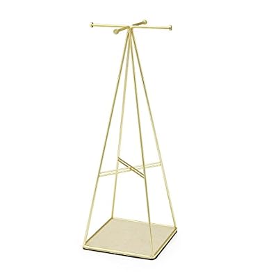 UMBRA Prisma Jewelry Stand. Arbre à bijoux Prisma en métal doré mat. Dimension 12.7x12.7x36.2cm