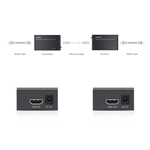 AUKEY HDMI Extender 1080P über Single RJ45 CAT5e CAT6 Ethernet Kabel 60M HDMI Verlängerung mit Sender + Empfänger unterstützt PC / DVD / PS4 / Laptop / Satellit Box und mehre Geräte - 5