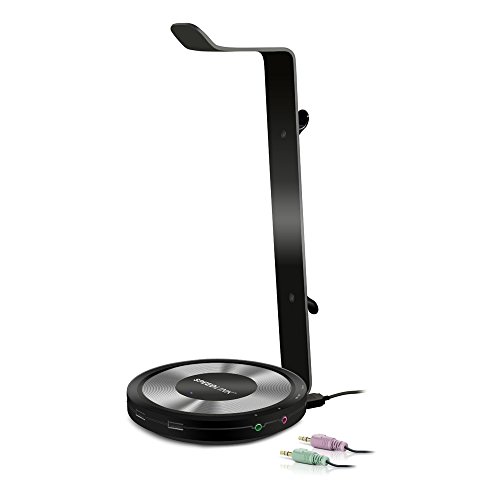 Speedlink SL-800102-BK ESTRADO Multifunktionaler Headset Halter (Soundkarte Kombination, 3 x USB Anschlüsse, Audio-Ausgang und Eingang) schwarz
