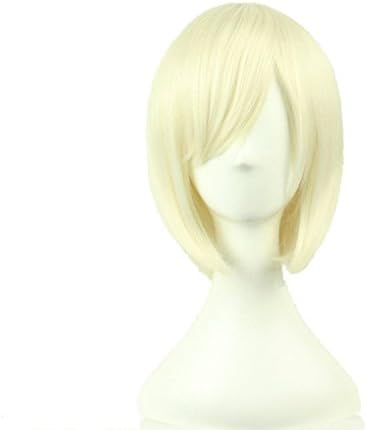 Quibine 32cm Anime Fashion Short Bob Style Cosplay Wigs Party Costume Straight Hair, Light Gold