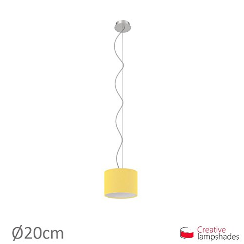 Lampenschirm Zylinder Schwefelgelb Leinwand – Durchmesser 35cm – H. 22cm, E27 Für Stand Pendelleuchten, Nein - 6